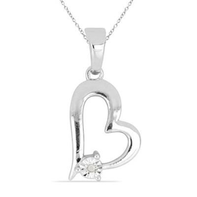 BUY STERLING SILVER  WHITE DIAMOND DOUBLE-CUT GEMSTONE HEART PENDANT